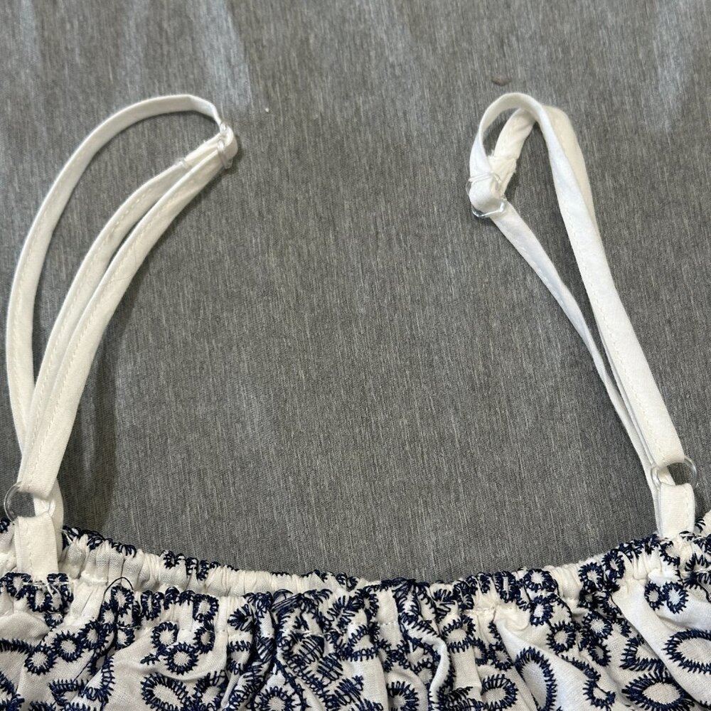 Embroidered Off Shoulder/Adjustable Strap Ruched Halter Top - Picture 8 of 14